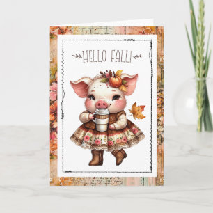 Hello Fall Adorable Farmhouse Pig  Card