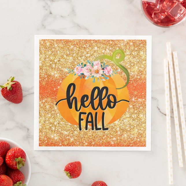 Hello Fall Autumn Customise Colour Napkin (Insitu)