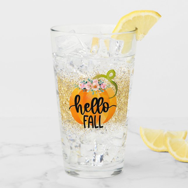 Hello Fall Autumn Customise Glass (Back Ice)