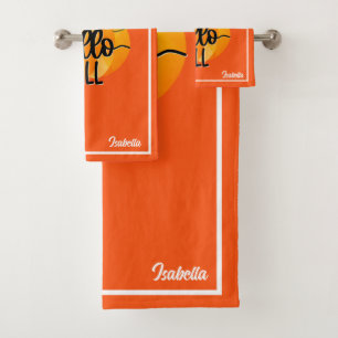 Hello Fall Autumn Customise Text and Colour Bath Towel Set
