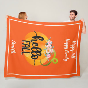 Hello Fall Autumn Customise Text and Colour Fleece Blanket