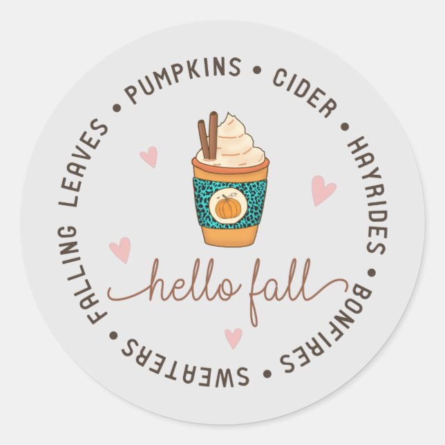 Hello Fall Autumn Design Classic Round Sticker (Front)