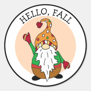 Hello, Fall, Autumn Gnome  Classic Round Sticker