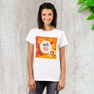 Hello Fall Autumn Leaves And Drink T-Shirt