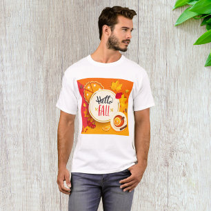 Hello Fall Autumn Leaves And Drink T-Shirt