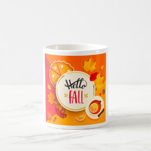 Hello Fall Autumn Leaves and Pumpkin Pie  Coffee Mug
