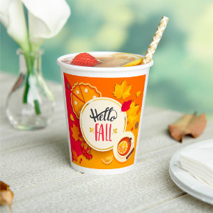 Hello Fall Autumn Leaves and Pumpkin Pie Paper Cups