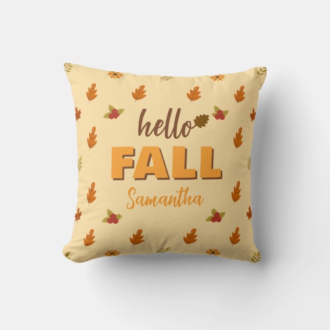 Hello Fall Autumn Leaves Flowers Pattern Custom  Cushion (Front)