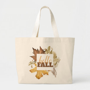 Hello Fall, Autumn Leaves Large Tote Bag