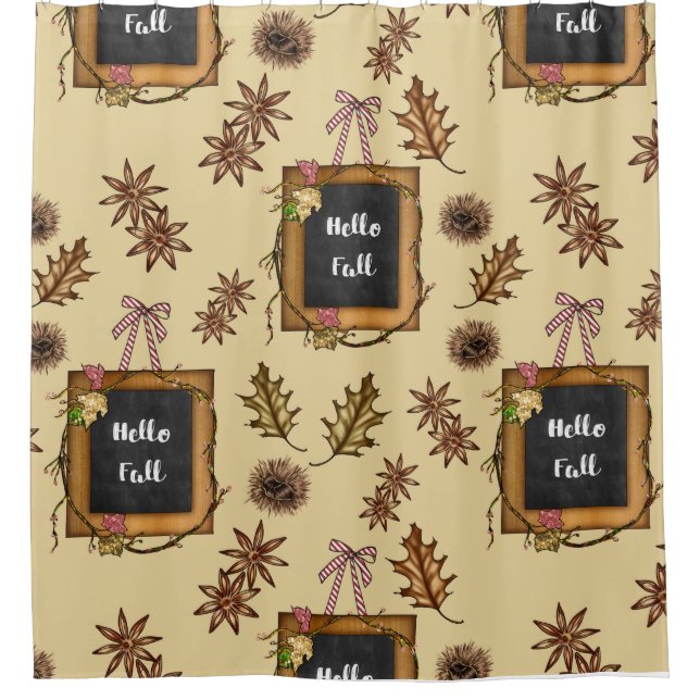 Hello Fall – Autumn Leaves Pattern for Cosy Season Shower Curtain (Front)