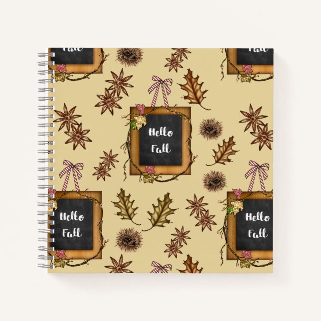 Hello Fall – Autumn Leaves Pattern for Cozy Season Notebook (Front)