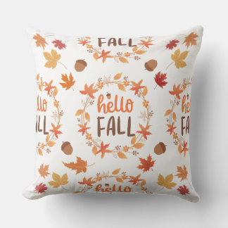 Hello Fall Autumn Leaves Seamless Pattern Cushion