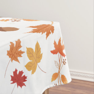 Hello Fall Autumn Leaves Seamless Pattern Tablecloth