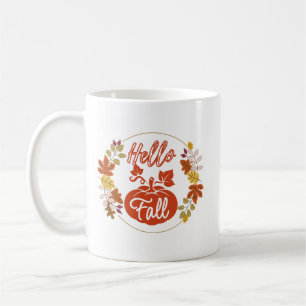 Hello Fall Autumn Leaves with pumpkin Coffee Mug