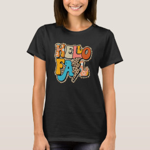 Hello Fall Autumn Leopard Bolt Lightning Pumpkin T-Shirt