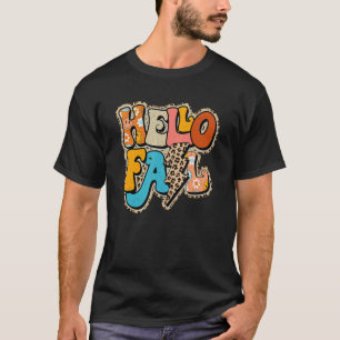 Hello Fall  Autumn Leopard Bolt Lightning Pumpkin  T-Shirt
