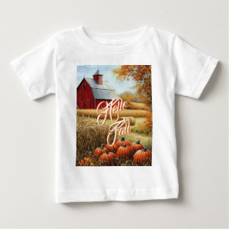 Hello Fall Autumn Thanksgiving Rural Barn Pumpkins Baby T-Shirt