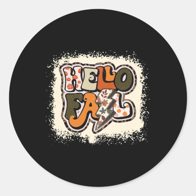 Hello Fall Autumn Vibes Retro Groovy  Classic Round Sticker (Front)