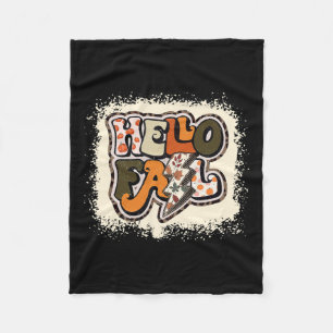 Hello Fall Autumn Vibes Retro Groovy Fleece Blanket