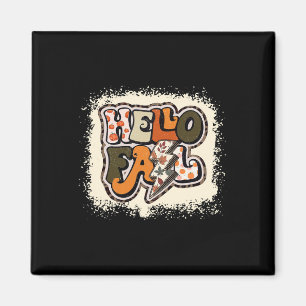 Hello Fall Autumn Vibes Retro Groovy Magnet