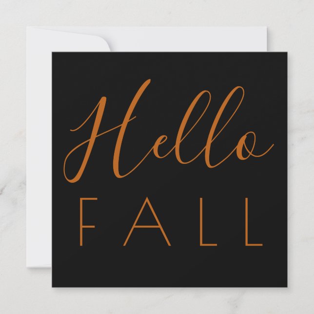 Hello Fall Black Minimalist Typography Autumn Card (Front)