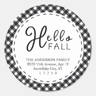 Hello Fall Black & White Buffalo Thanksgiving Classic Round Sticker