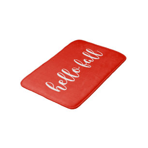 Hello Fall Bright Warm Red Script Typography Bath Mat