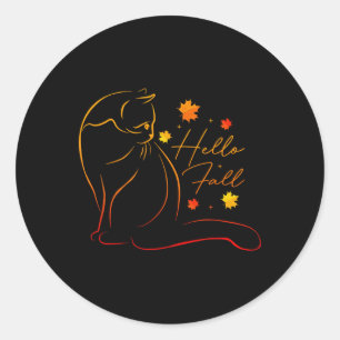 Hello Fall Cat Kitten Cat Lovers Women Girls Thank Classic Round Sticker