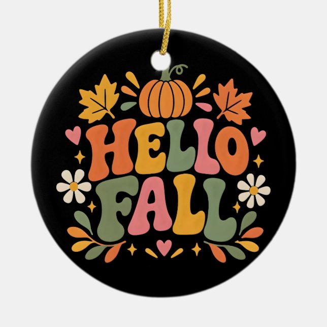 Hello Fall Ceramic Ornament (Front)