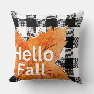 Hello Fall Chequered Square Throw Pillow
