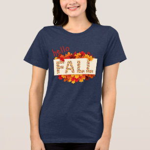Hello Fall Colourful Autumn Leaves Graphic Women's Tri-Blend Shirt