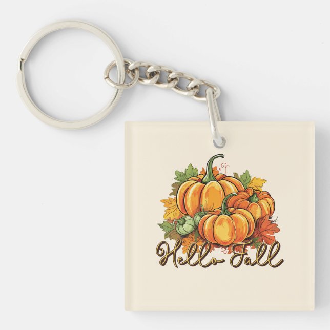Hello Fall – Cosy Pumpkin Patch Key Ring (Front)