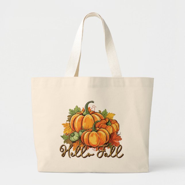 Hello Fall – Cosy Pumpkin Patch Large Tote Bag (Front)
