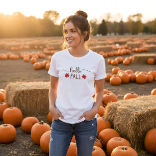 Hello Fall - Cute Autumn Leaves Rustic Design for  T-Shirt