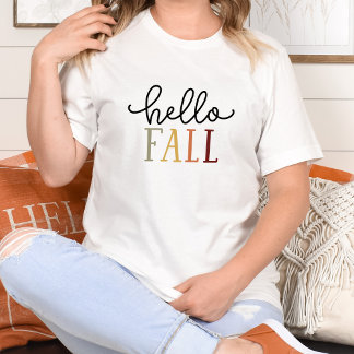 Hello Fall Cute Colourful Autumn Tshirt Women