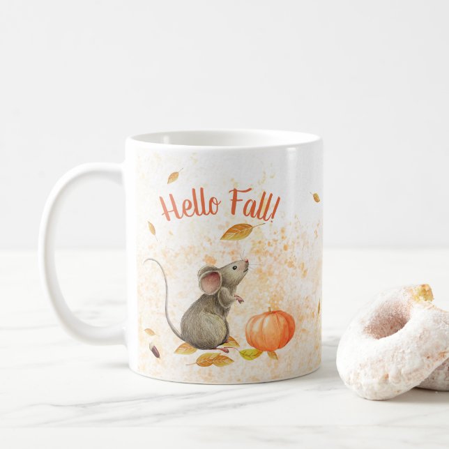 Hello Fall Cute Mouse Thanksgiving Coffee Mug (With Donut)