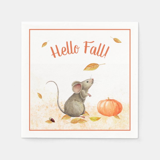 Hello Fall Cute Mouse Thanksgiving Napkin (Front)