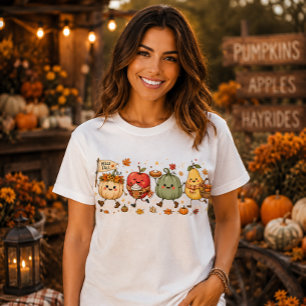 Hello Fall Cute Pumpkin Apple Pear Autumn Harvest T-Shirt
