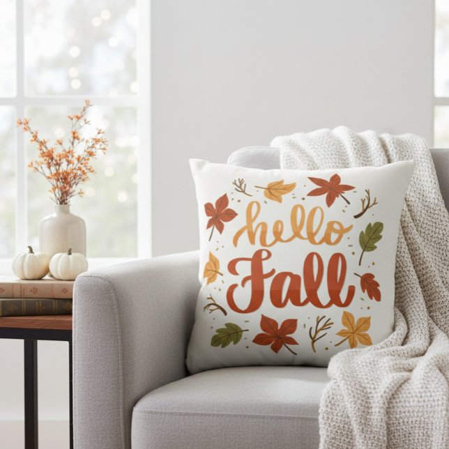 Hello Fall Decorative Throw Pillow with Lettering (Creator Uploaded)