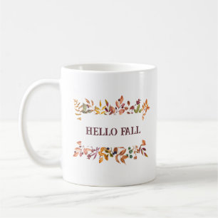 Hello Fall Elegant Autumn Leaves Rustic Farmhouse Coffee Mug