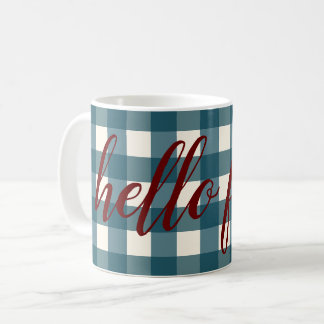 Hello Fall Elegant Autumn Red Navy Blue Organic Coffee Mug