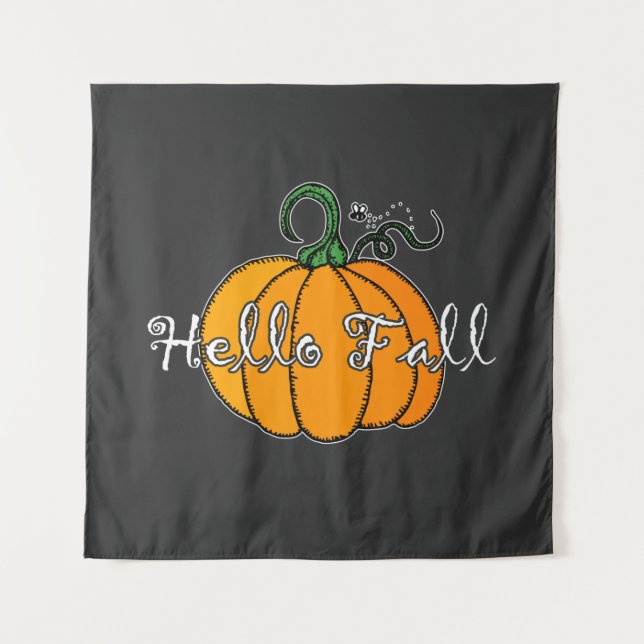 Hello Fall  Fall Pumpkin Hellow Pumpkin Tapestry (Front)