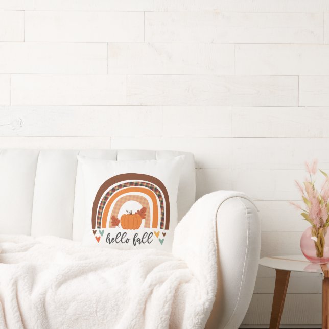 Hello Fall Fun Pumpkin And Rainbow  Cushion (Couch)