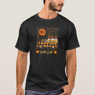 hello fall Funny Gnomes Holding Pumpkin Riding Tru T-Shirt
