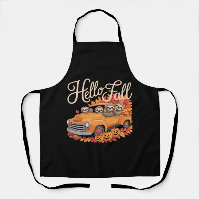 Hello Fall Funny Sloth Halloween pumkin Classic T- Apron (Front)