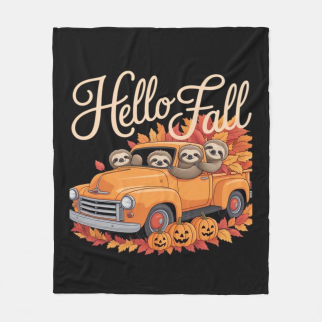 Hello Fall Funny Sloth Halloween pumkin Classic T- Fleece Blanket (Front)