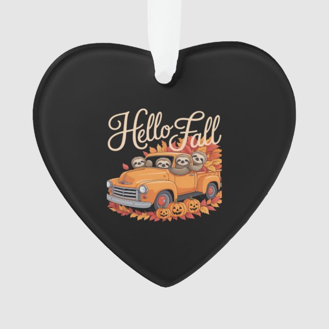 Hello Fall Funny Sloth Halloween pumkin Classic T- Ornament (Front)