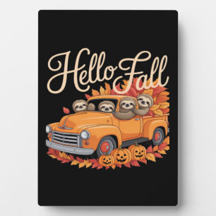 Hello Fall Funny Sloth Halloween pumkin Classic T- Plaque