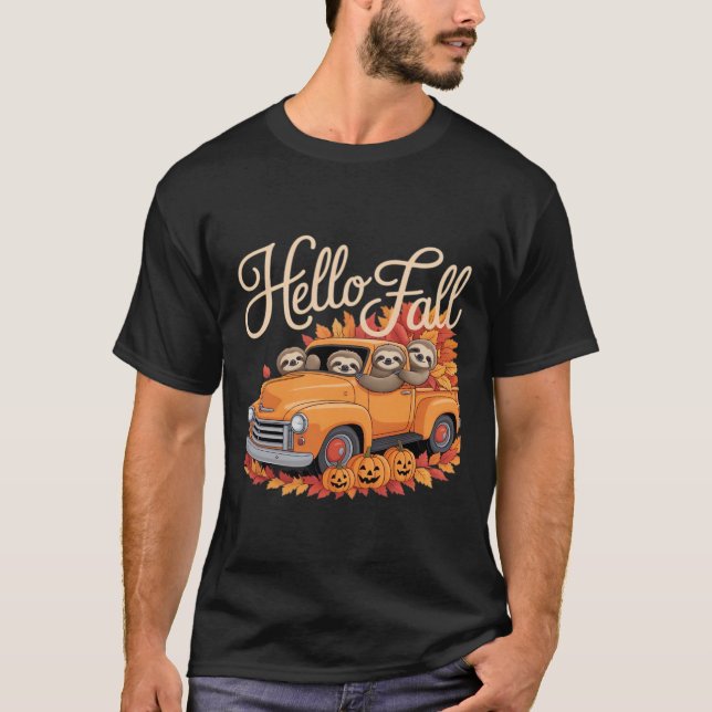 Hello Fall Funny Sloth Halloween pumkin Classic T- T-Shirt (Front)
