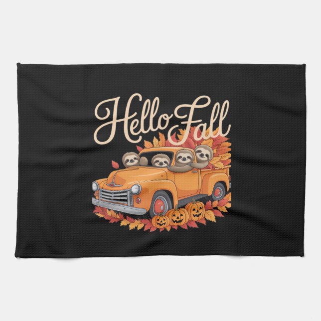 Hello Fall Funny Sloth Halloween pumkin Classic T- Tea Towel (Horizontal)